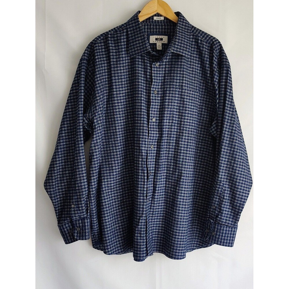 Joseph Abboud Shirt Men's S 2X Blue Gray Plaid Check No Iron Classic Fit Preppy